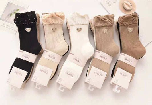 Bombažne ženske nogavice z vezenimi medvedkami