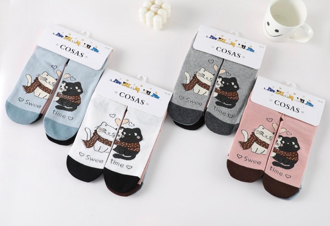 Ženske bombažne nogavice "Sweet Time Cats"