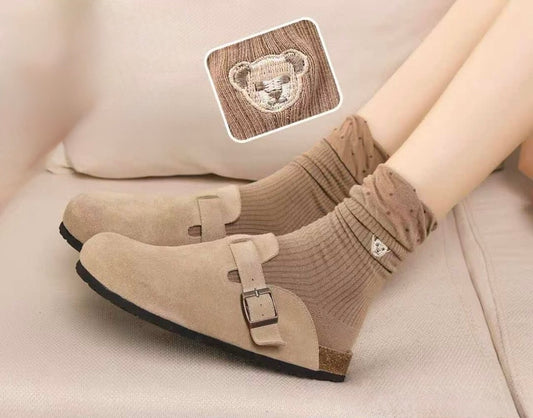 Bombažne ženske nogavice z vezenimi medvedkami