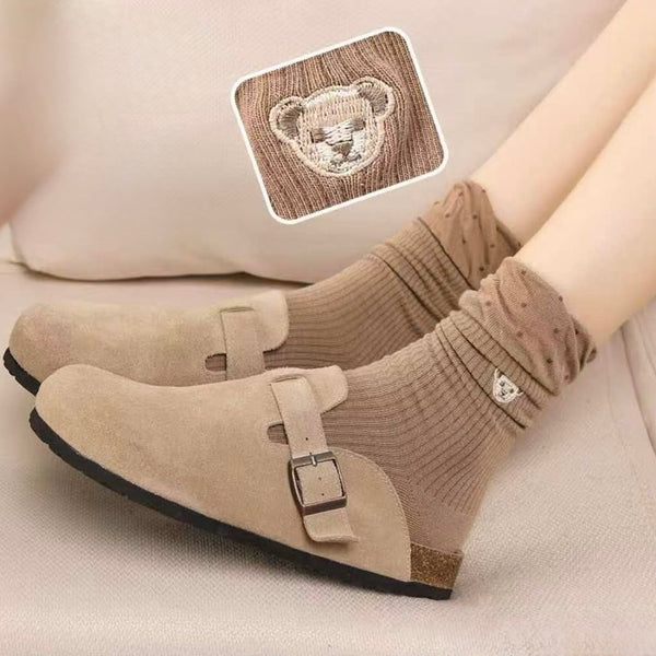 Bombažne ženske nogavice z vezenimi medvedkami