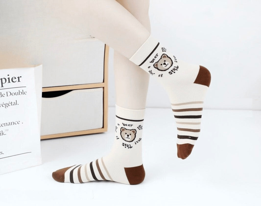 Ženske bombažne nogavice z tiskanimi medvedkami