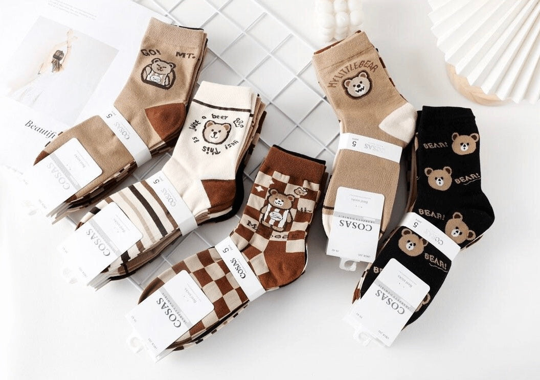 Ženske bombažne nogavice z tiskanimi medvedkami