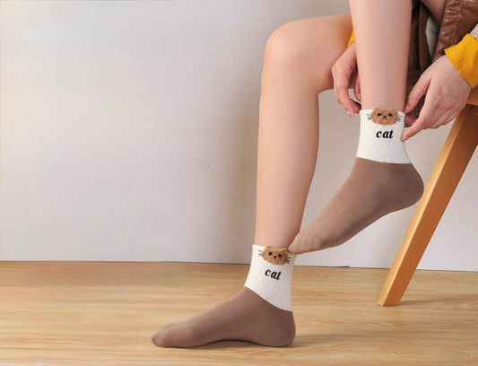 Ženske bombažne nogavice z motivom mačke